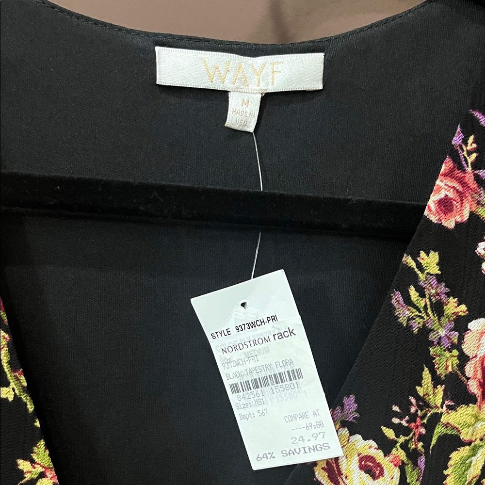 NWT Wayf Black Floral Midi Dress - Picture 2 of 4